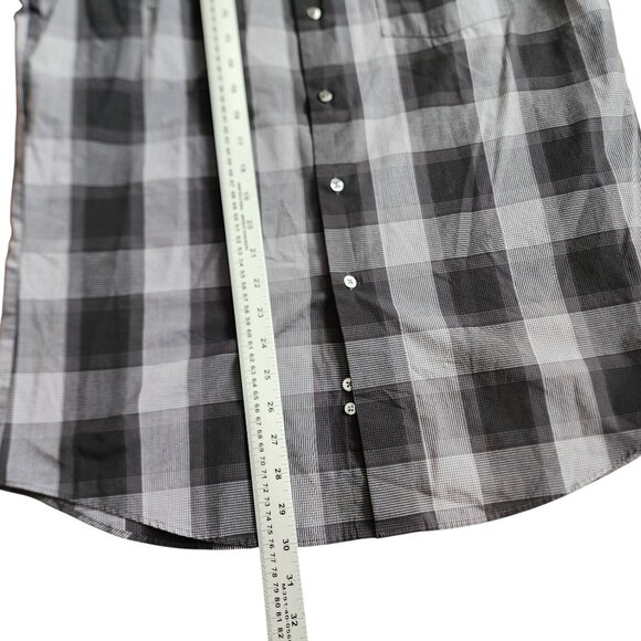 Geoffrey Beene Mens 15.5 32/33 Plaid Long Sleeve Dress Shirt Gray Black Classic - Picture 8 of 9